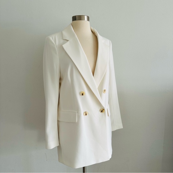 H&M Double Breasted Oversized White Blazer Jacket S - Picture 2 of 9